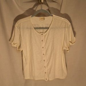 Snap front t shirt with cuffed sleeves